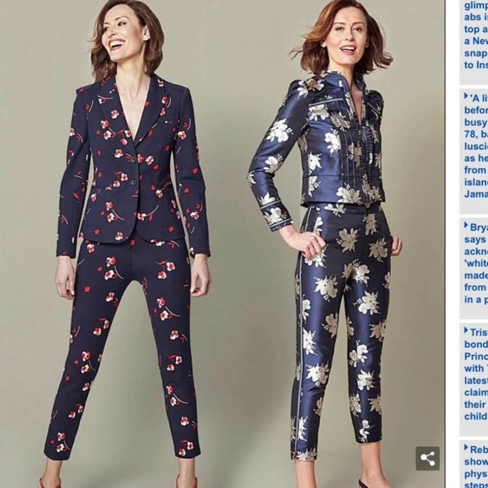 Boden Elizabeth Ponte Navy Floral Pants Size 10 L